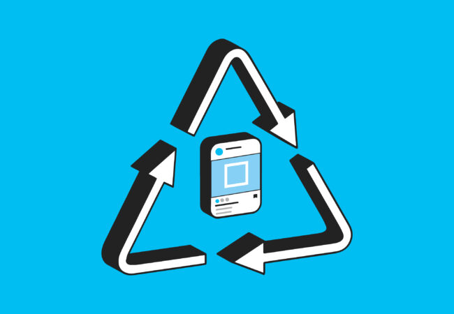 Recycle Logo around a cartoon digital Phone