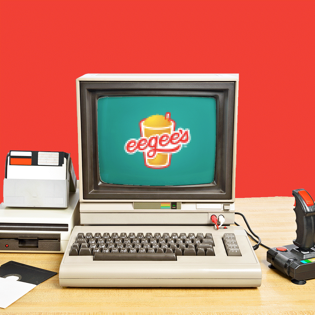 eegee's logo on an old computer