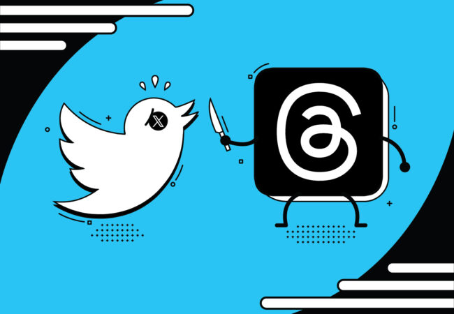 Threads logo fighting Twitter Bird logo