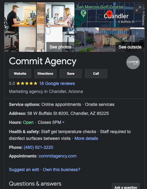 commit agency google my business screenshot