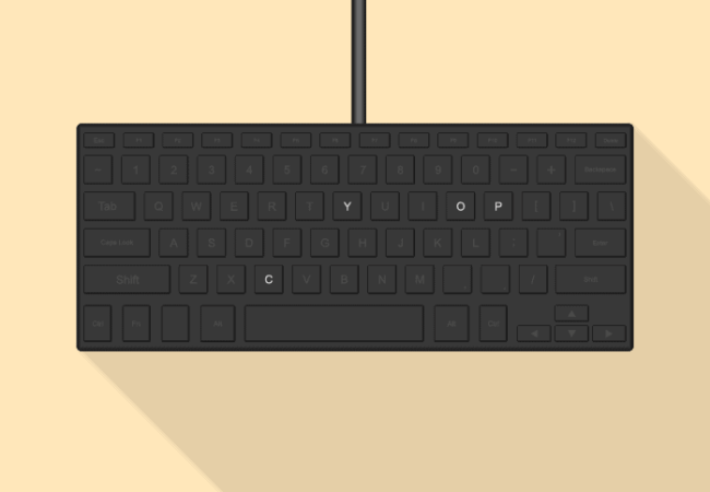 Keyboard with letters COPY highlighted