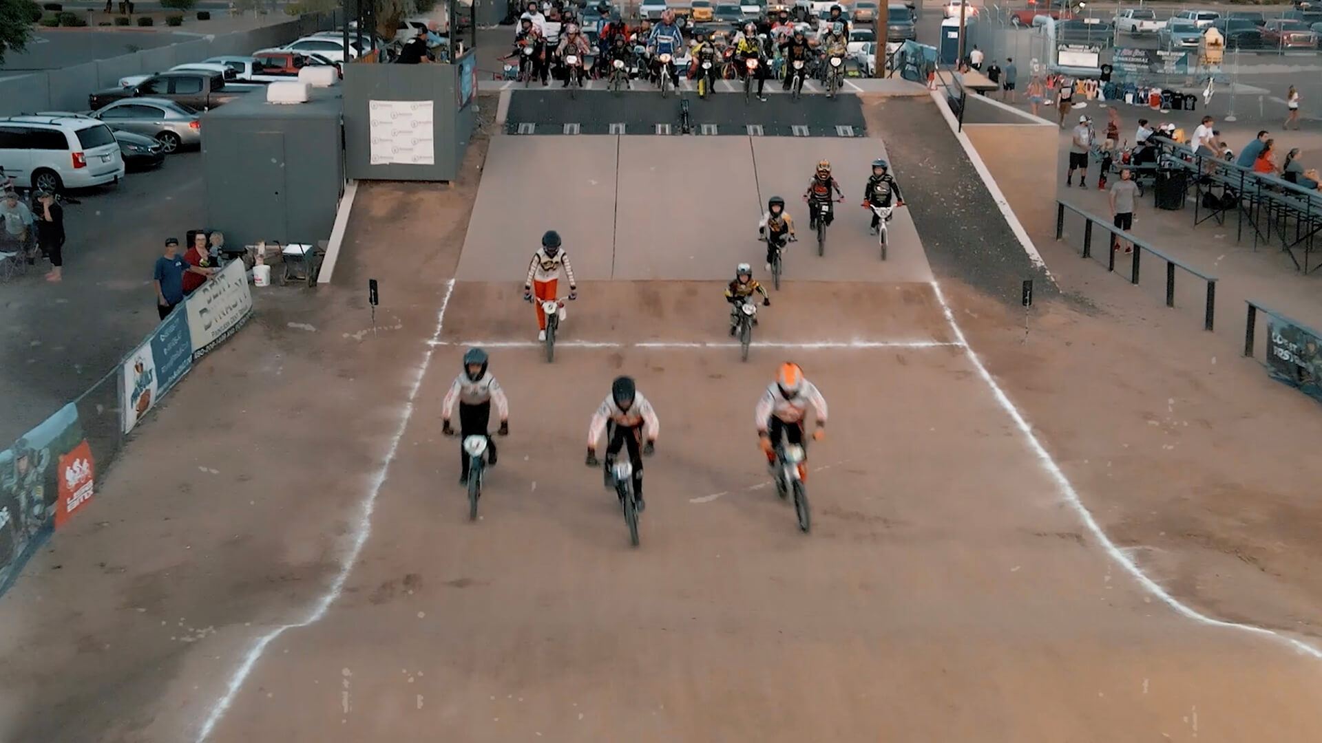 BMX riders at the start of a race