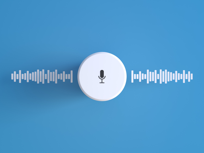 voice assistant device on a blue background