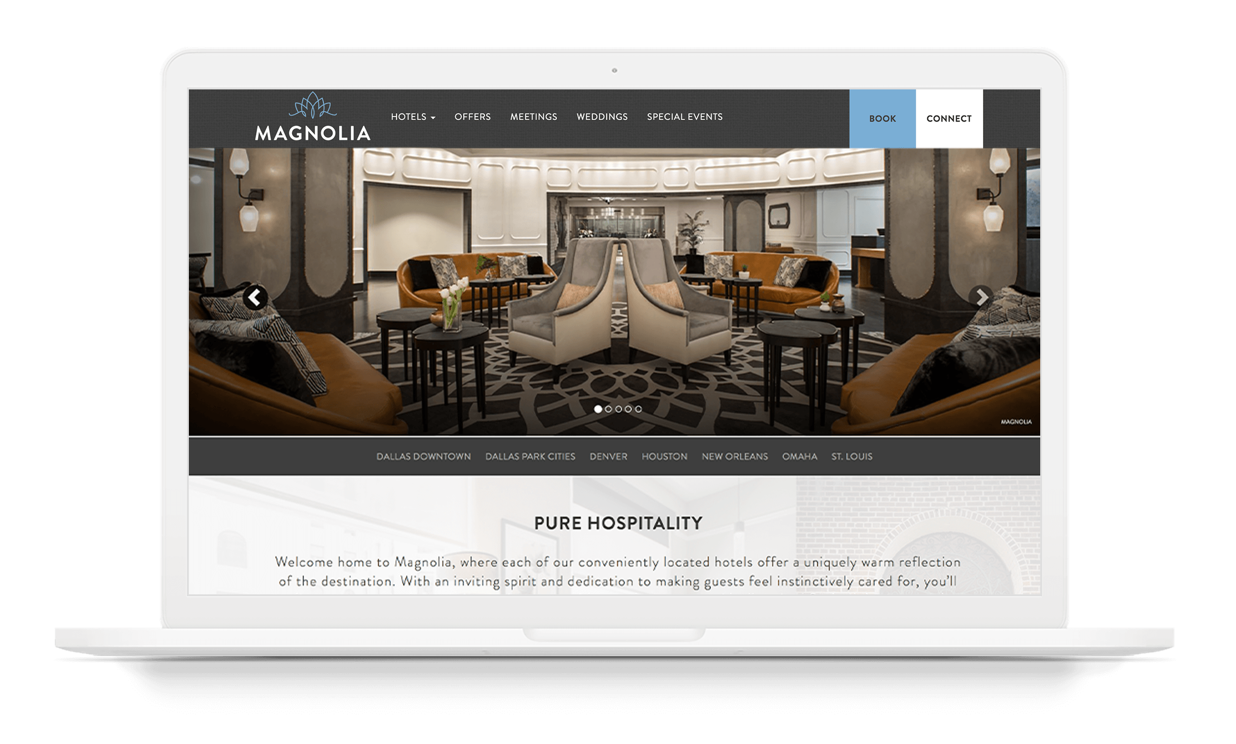 Magnolia Hotels | Pure Hospitality | Website on a Computer