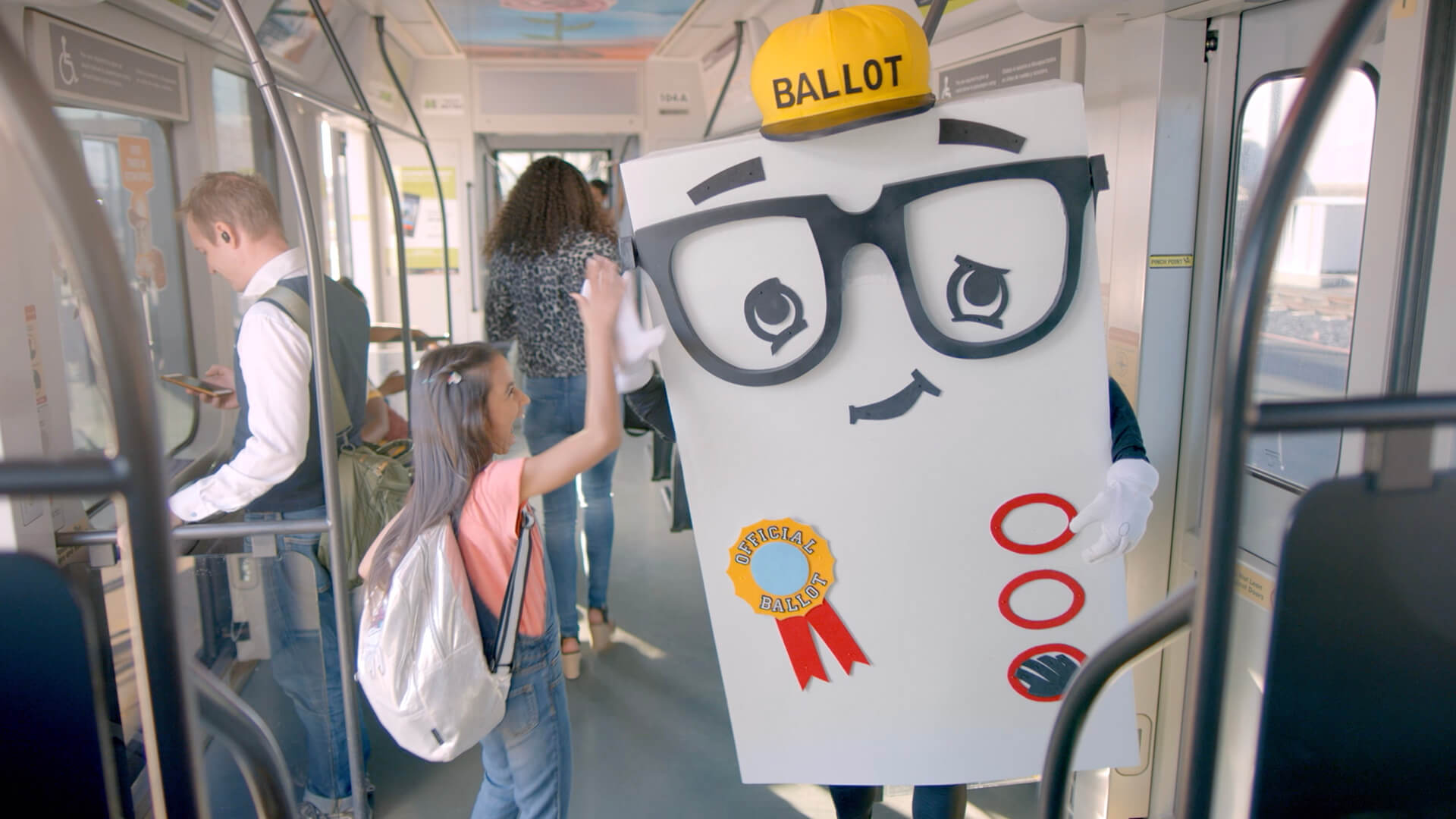 Maricopa County Elections Department mascot on a bus