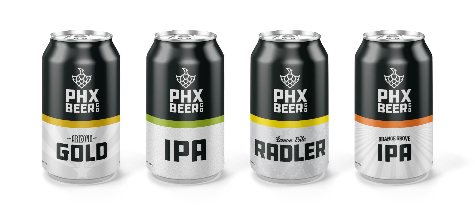 Four PHX Beer Co beer cans