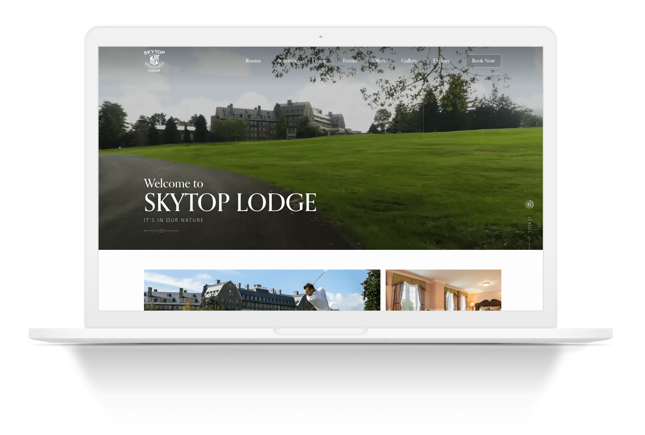 Skytop Lodge website on a laptop